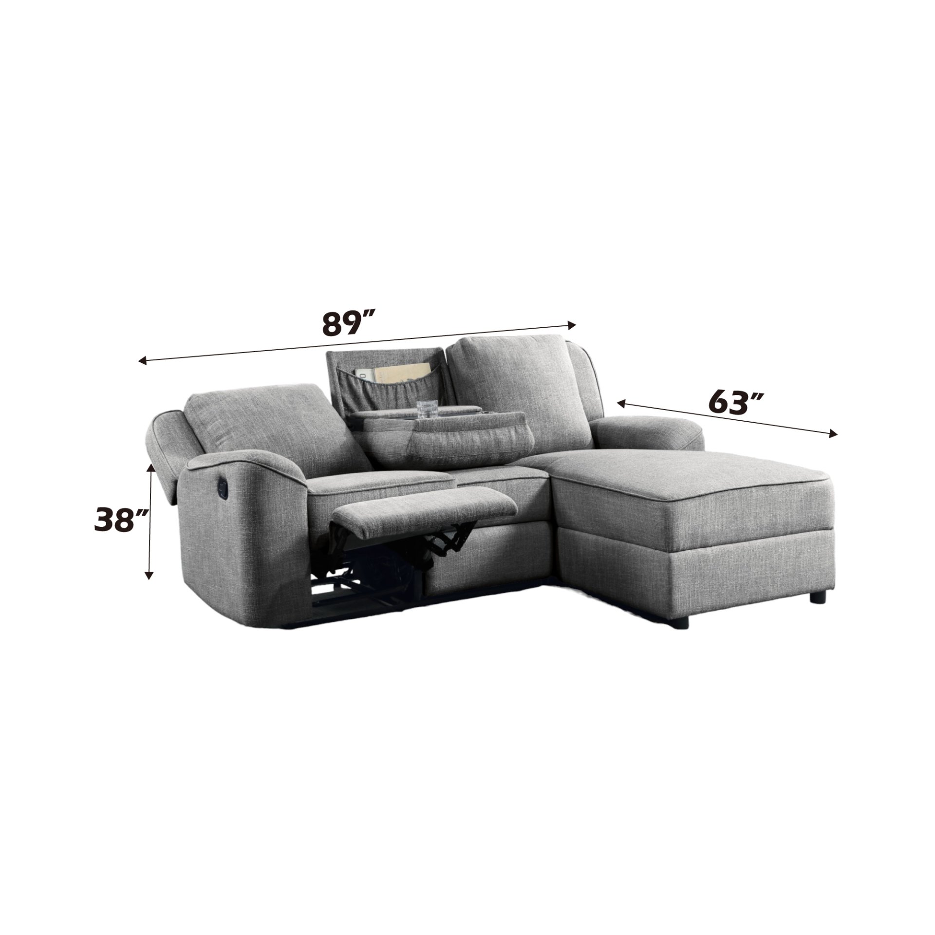Destiny - Linen Sectional Sofa With Dropdown Table - Gray - Image 2