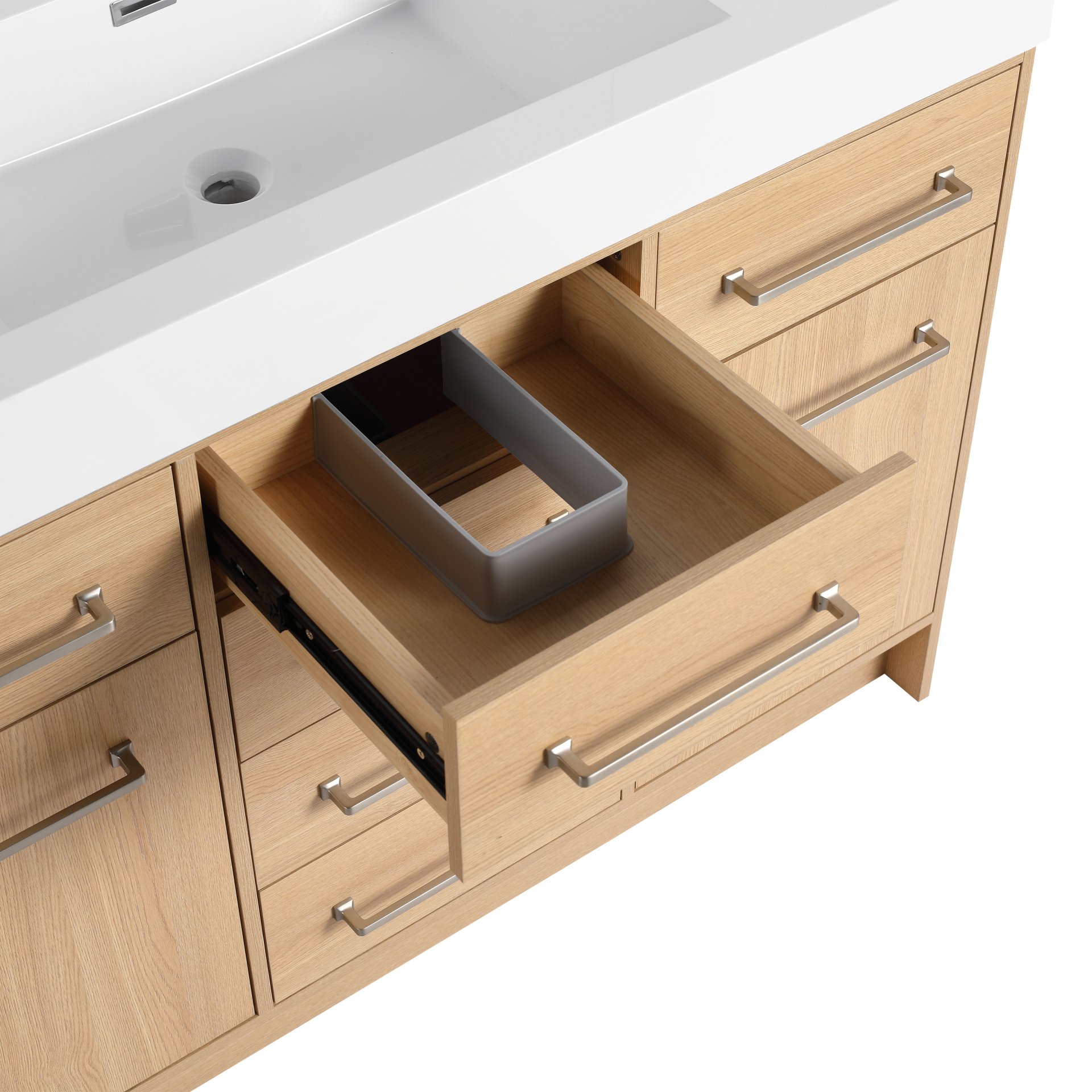 Original 48" Freestanding Bathroom Vanity With Resin Sink Soft Closing Doors And Drawers Plywood Construction - Oak - Image 15
