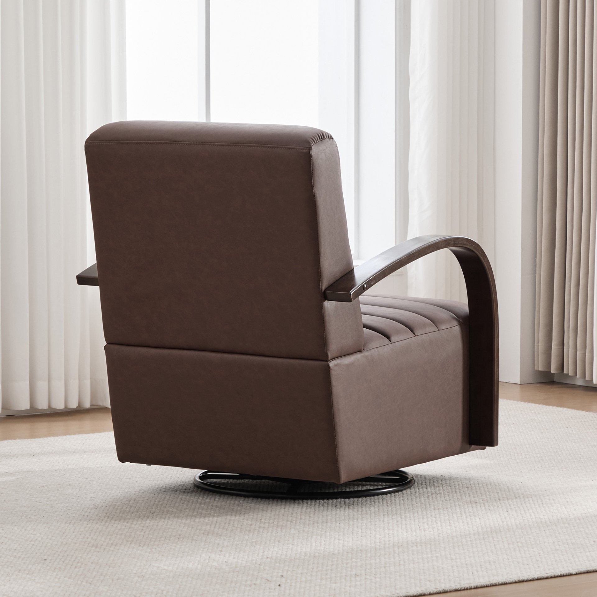 360° Swivel Accent Chair With Armrests, Comfy Lounge - Brown - Image 8