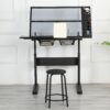 Hand Crank Adjustable Drafting Table Drawing Desk With 2 Metal Drawers With Stool - Black - Image 8