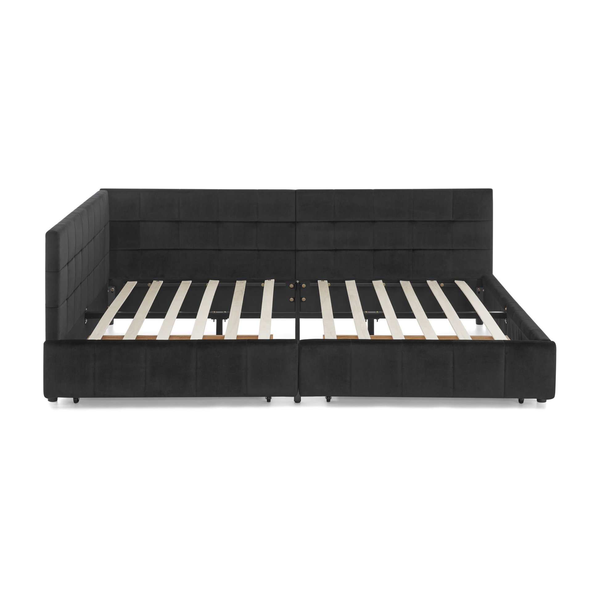 Mid Century Velvet Upholstered Tufted Full Size Storage Bed Frame With Backrest And Armrests - Black - Image 16