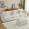 Modern Sofa Modular Sofa Couch Upholstered Corduroy, L Shape Sectional Sofa With Side Storage Pockets For Living Room - Beige - Image 19
