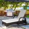 Outsunny - Wicker Outdoor Chaise Lounge, 5-Level Adjustable Backrest Pe Rattan Pool Lounge Chair With Wheels, Cushion & Headrest - Brown / Cream White - Image 2