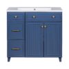 Bathroom Vanity, Transitional Style Bathroom Cabinet With Resin Sink, Single Bathroom Cabinet, With 2 Drawers And 1 Adjustable Storage Shelf, 2 Soft-Close Doors - Navy Blue - Image 17