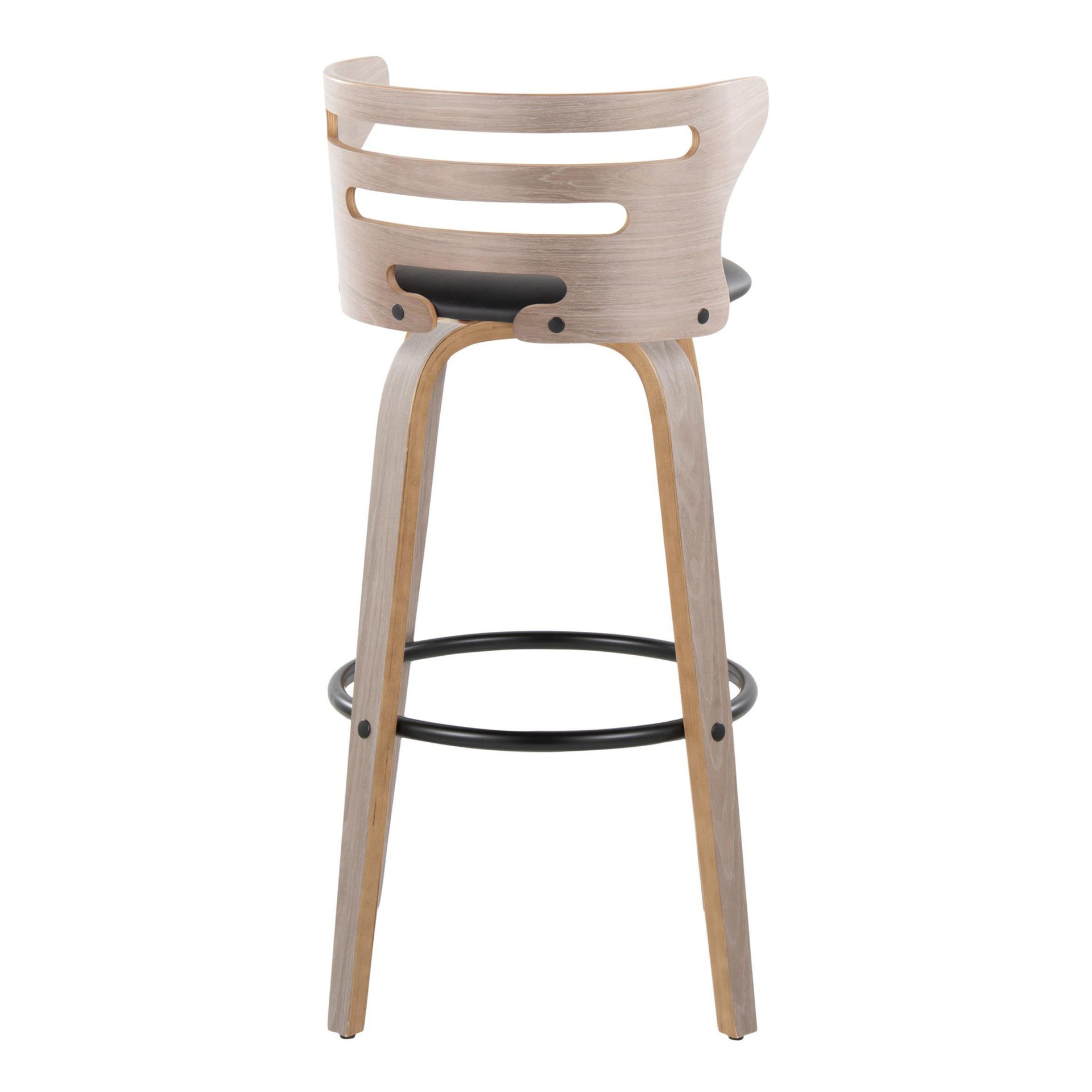 Cosini - Mid-Century Modern Fixed Height Barstool & Swivel And Round Footrest (Set of 2) - Light Gray / Black - Image 3