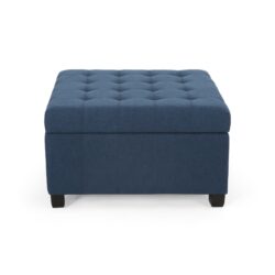 Isabella - Elegant Ottoman With Storage Functionality - Navy Blue Fabric