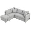 L-Shaped Sectional Pull Out Sofa Bed Sleeper Sofa With Two USB Ports, Two Power Sockets And A Movable Storage Ottoman - Gray - Image 13