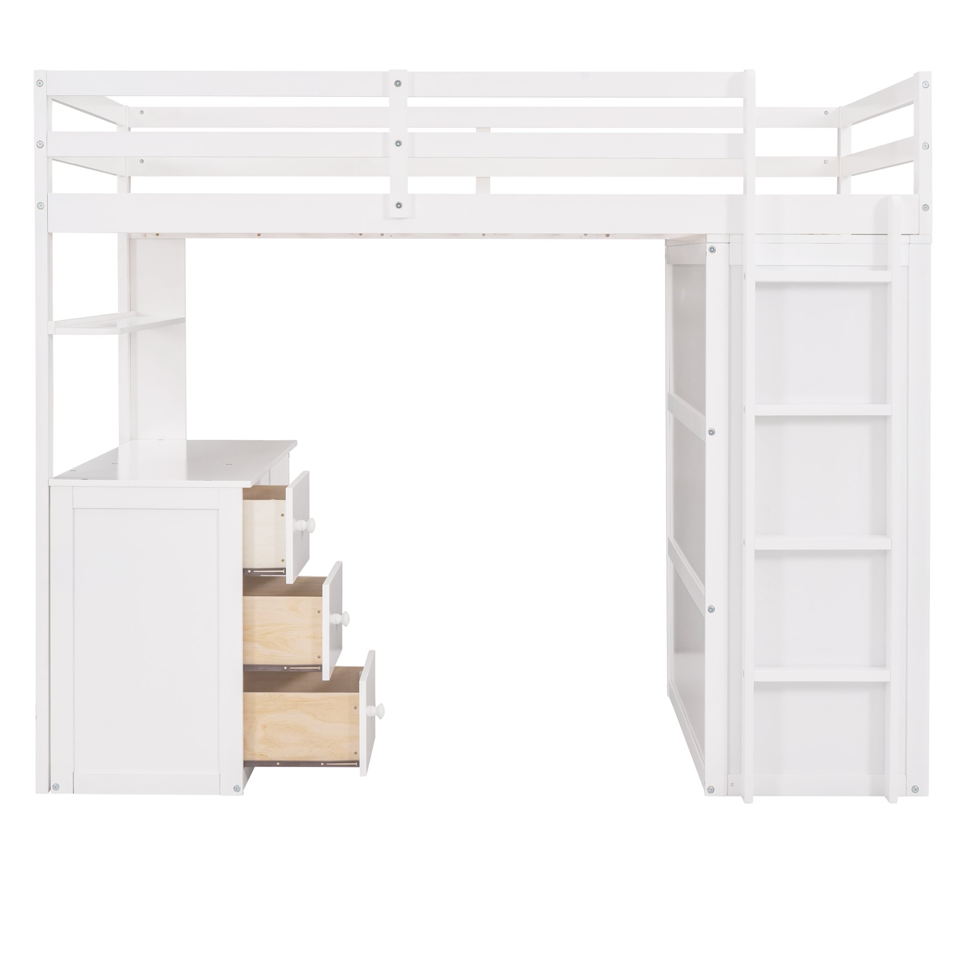 Twin Size Loft Bed With Drawers, Desk, And Wardrobe - White - Image 9