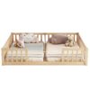 Double Twin Floor Bed With Fence, Guardrails, Without Door - Natural - Image 13