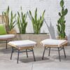 Outdoor Modern Boho Wicker Ottoman With Cushions (Set of 2) - Beige / Brown - Image 5