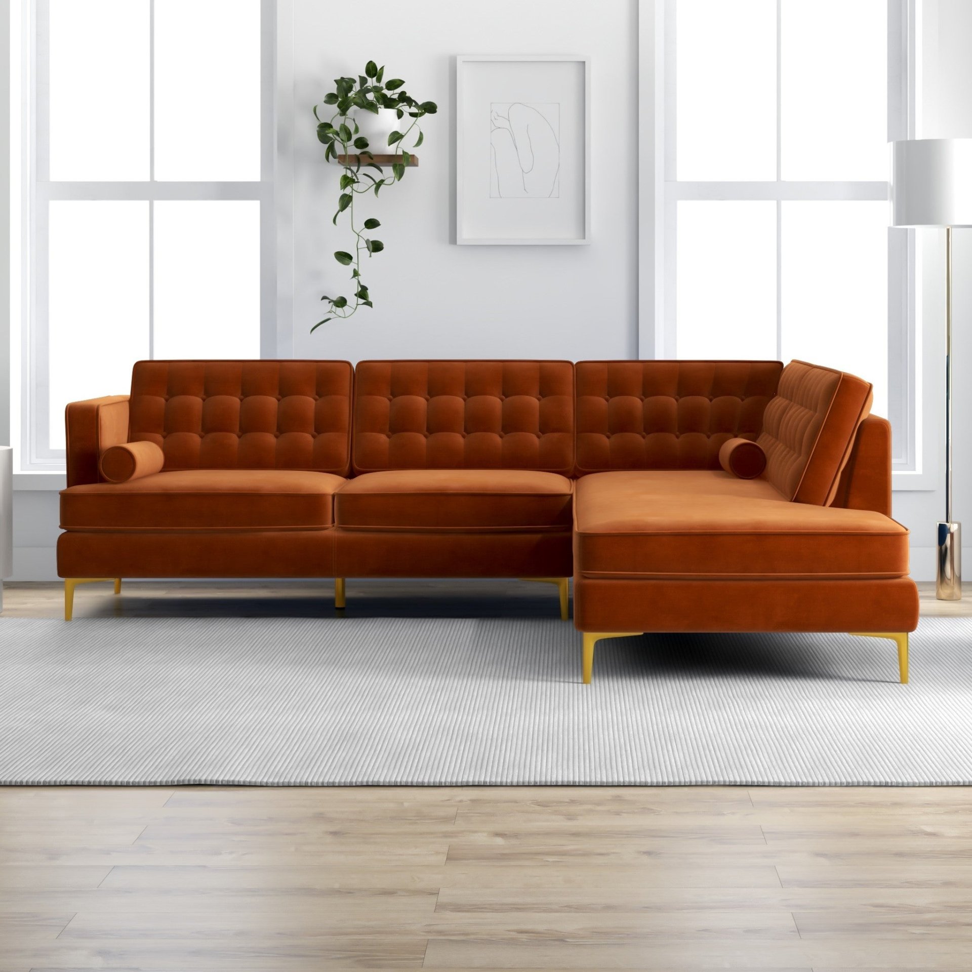 Brooke - Sectional Sofa Right Facing - Orange - Image 4