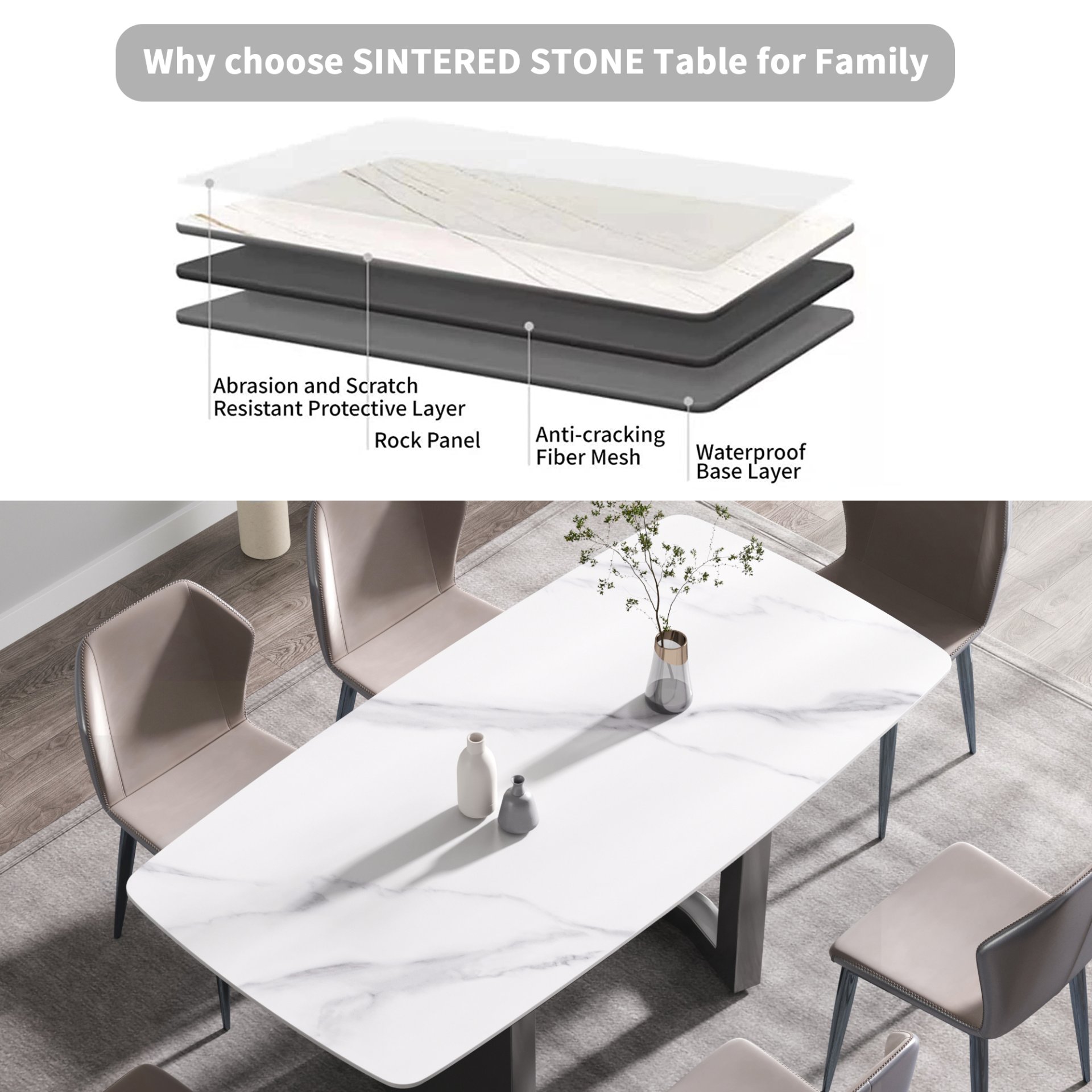 70.87" Modern Artificial Stone White Curved Black Metal Leg Dining Table - White / Black - Image 7