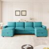 Convertible U Shaped Sectional Sofa With Storage Chaise Lounges & USB Ports - Teal - Image 8