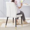 4 Modern Dining Chairs With Stylish Patterned Backrest And Black Metal Legs - White - Image 8