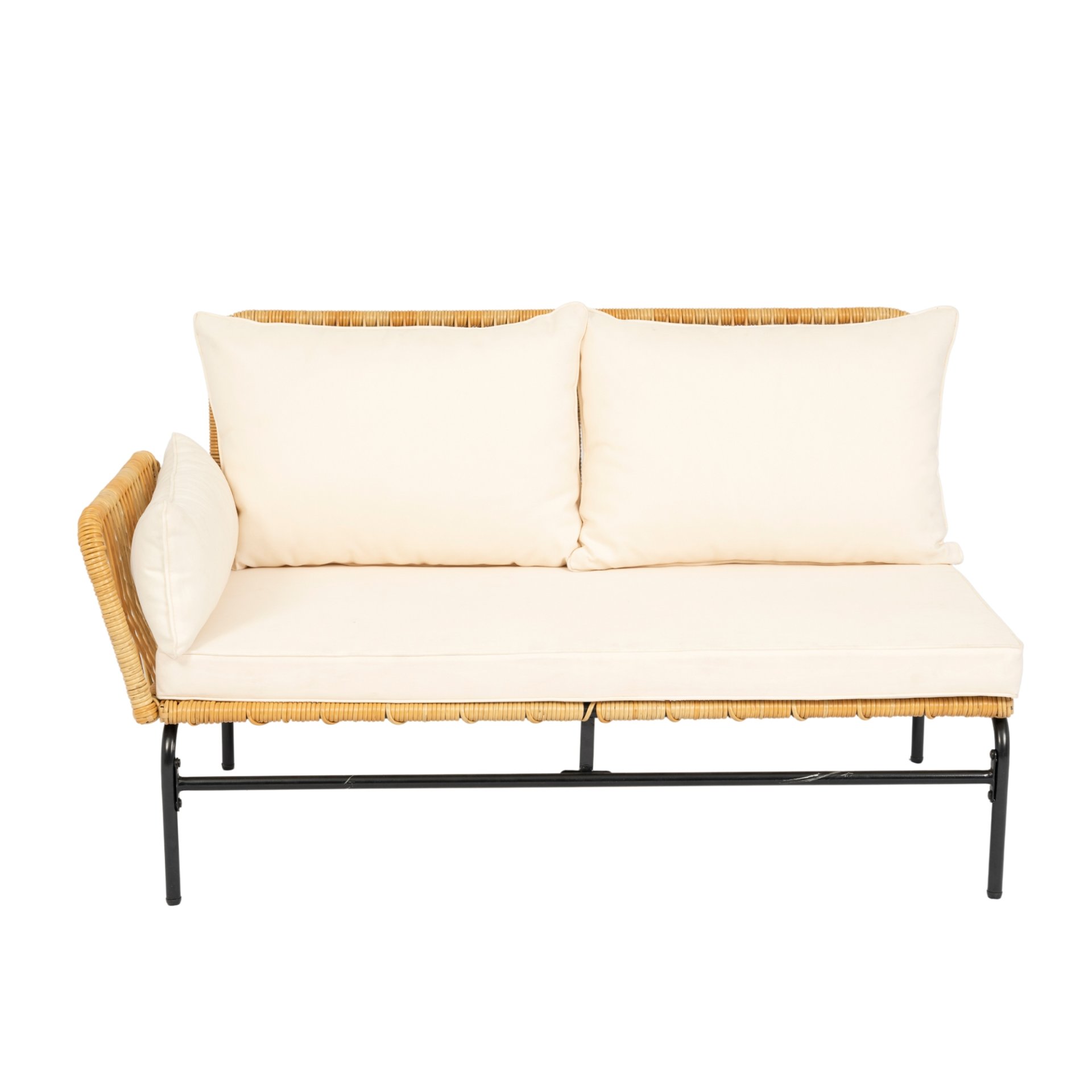 3 Pieces Outdoor Patio Wicker Furniture Sets Table And Chairs With Thick Cushion Outdoor Sofa Set Wicker And Cushion - Natural Yellow / Creme - Image 14