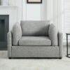 Wide Modern Oversized Armchair With Ottoman Stool, Single Sofa With Lumbar Support, Accent Chair, Reading Chair For Bedroom, Living Room - Light Gray - Image 11