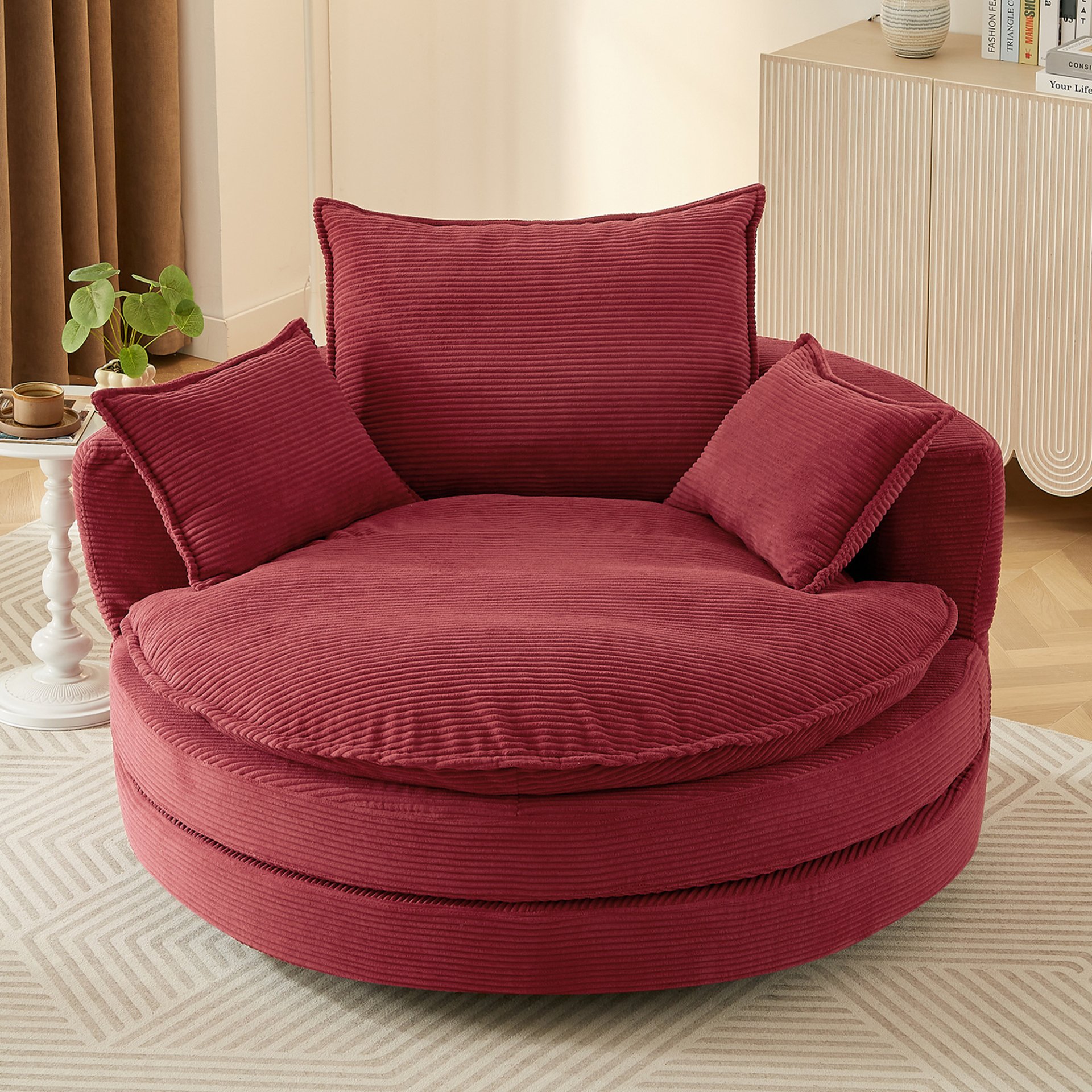 360° Swivel Sofa Chair Accent Barrel Chair With Dual Layer Cushion And Removable Pillows - Red - Image 9