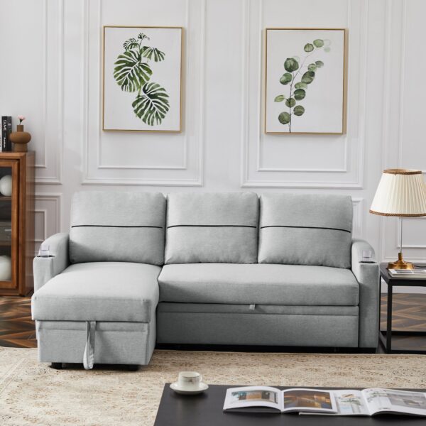 Pull-Out Storage Sofa - Light Gray