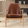 Accent Chair, Mid-Century Modern Armchair With Solid Wood Frame, Reading Leisure Chair With High Back For Living Room - Brown - Image 6