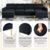 Elegant Velvet L - Shape Convertible Sectional Sofa With Movable Ottoman - Black - Image 6