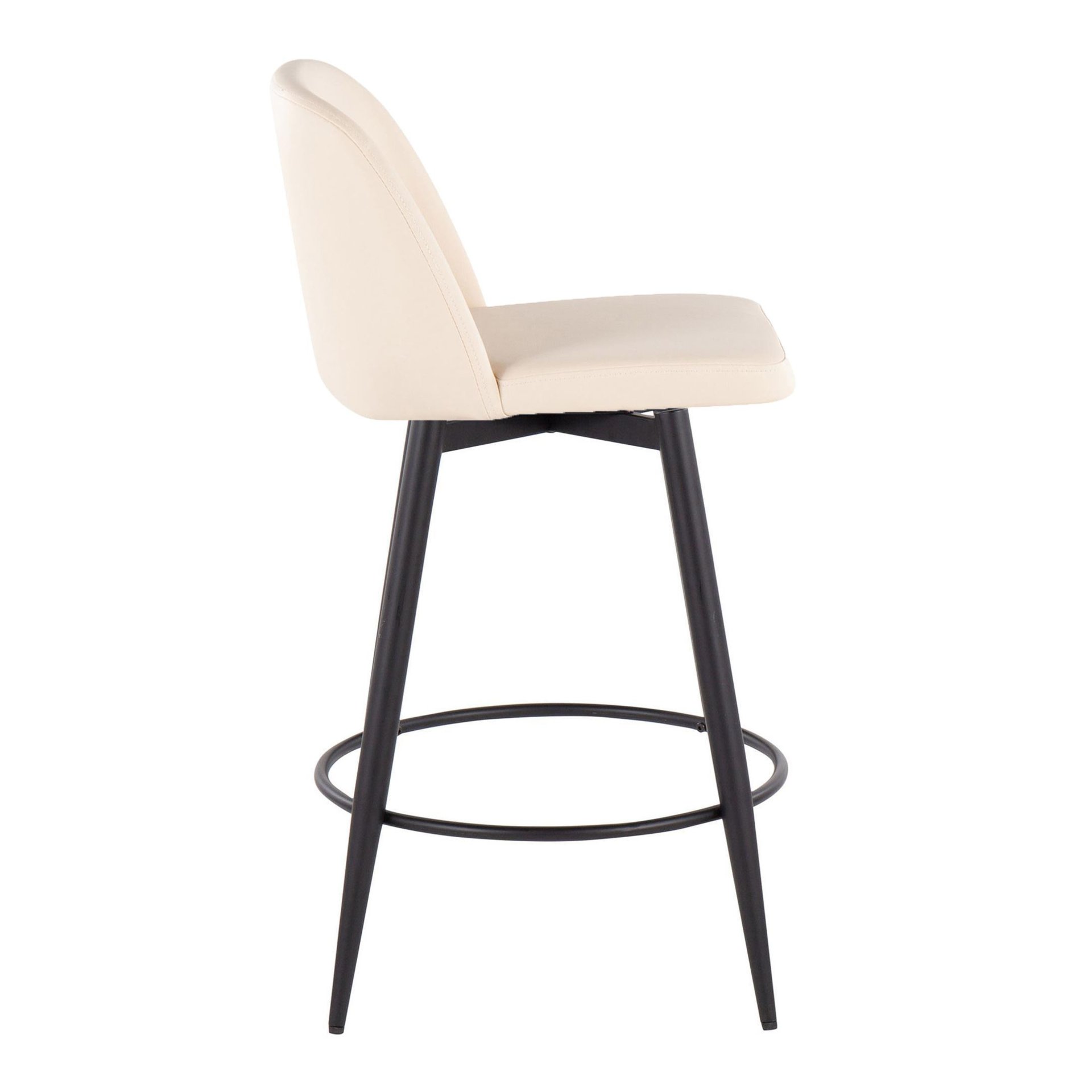 Toriano - Contemporary Fixed Height Counter Stool With Swivel With Round Footrest (Set of 2) - Cream / Black - Image 3