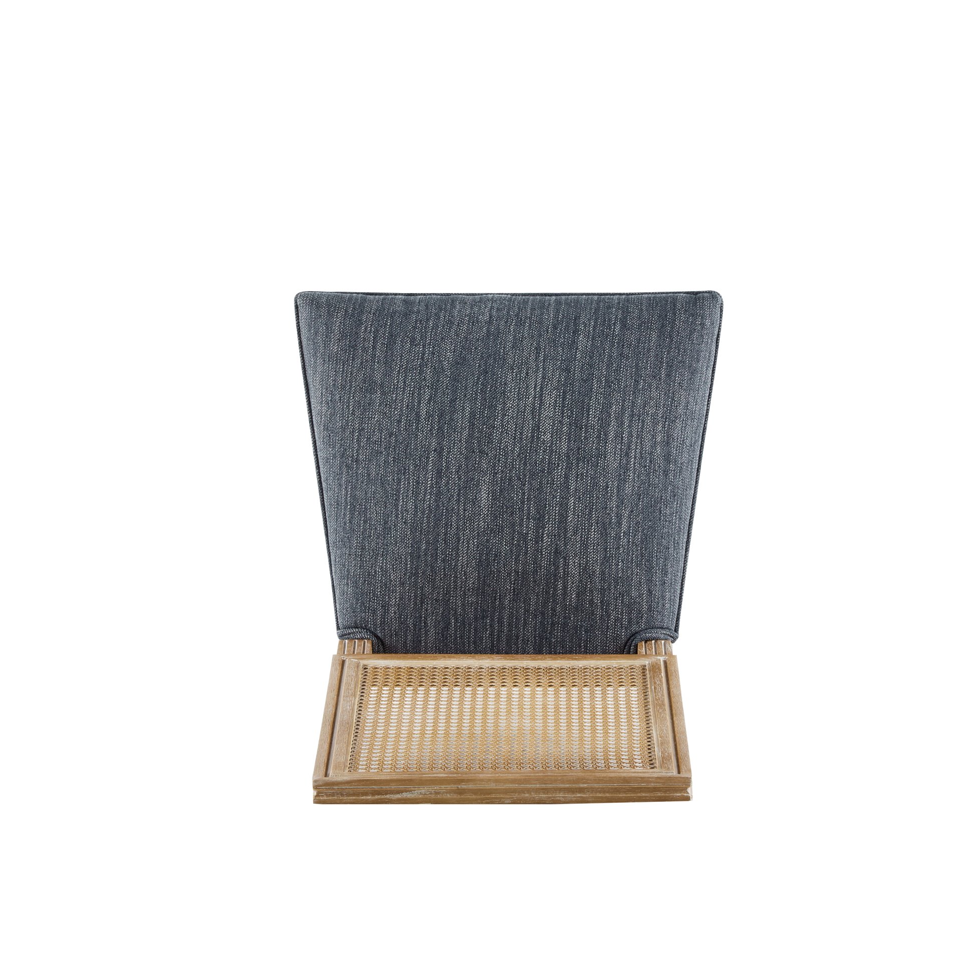 Vintage Inspired French Country Dining Chairs (Set of 4) Elegant Cane Backrest & Upholstered Seats Rustic Weathered Solid Rubberwood Frame - Blue Gray - Image 11