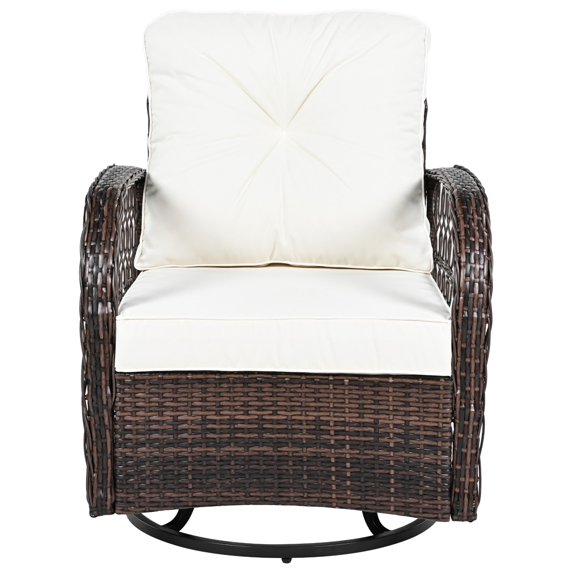 3 Piece Outdoor Chair & Table Set Chat Set 2 Person Rattan Seating Group With 2 Swiveling And Rocking Chairs And A Square Table For Garden, Patio, Or Balcony - Brown - Image 19