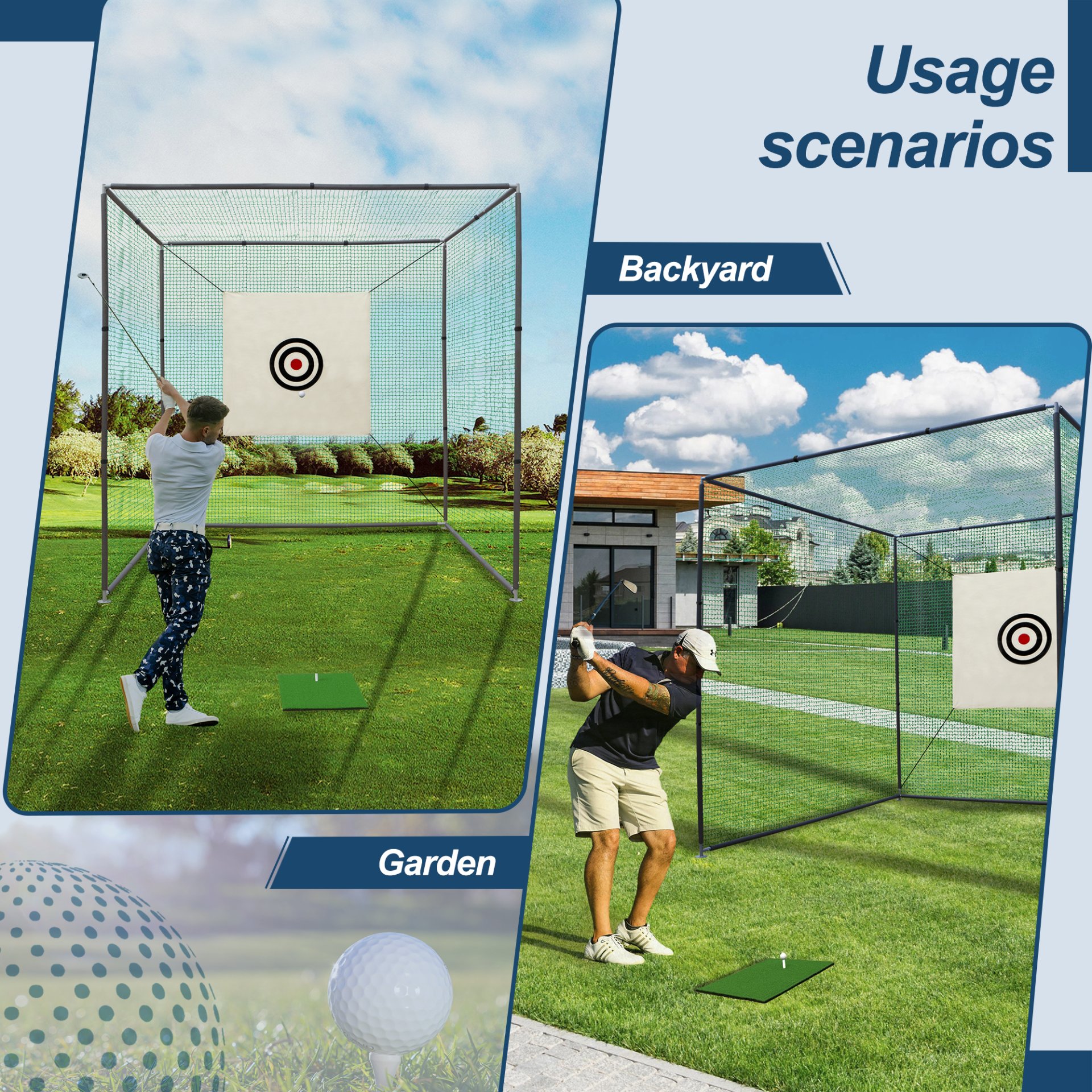 Golf Practice Net Cage With Metal Frame Hitting Net Kit Indoor Outdoor - Black - Image 5