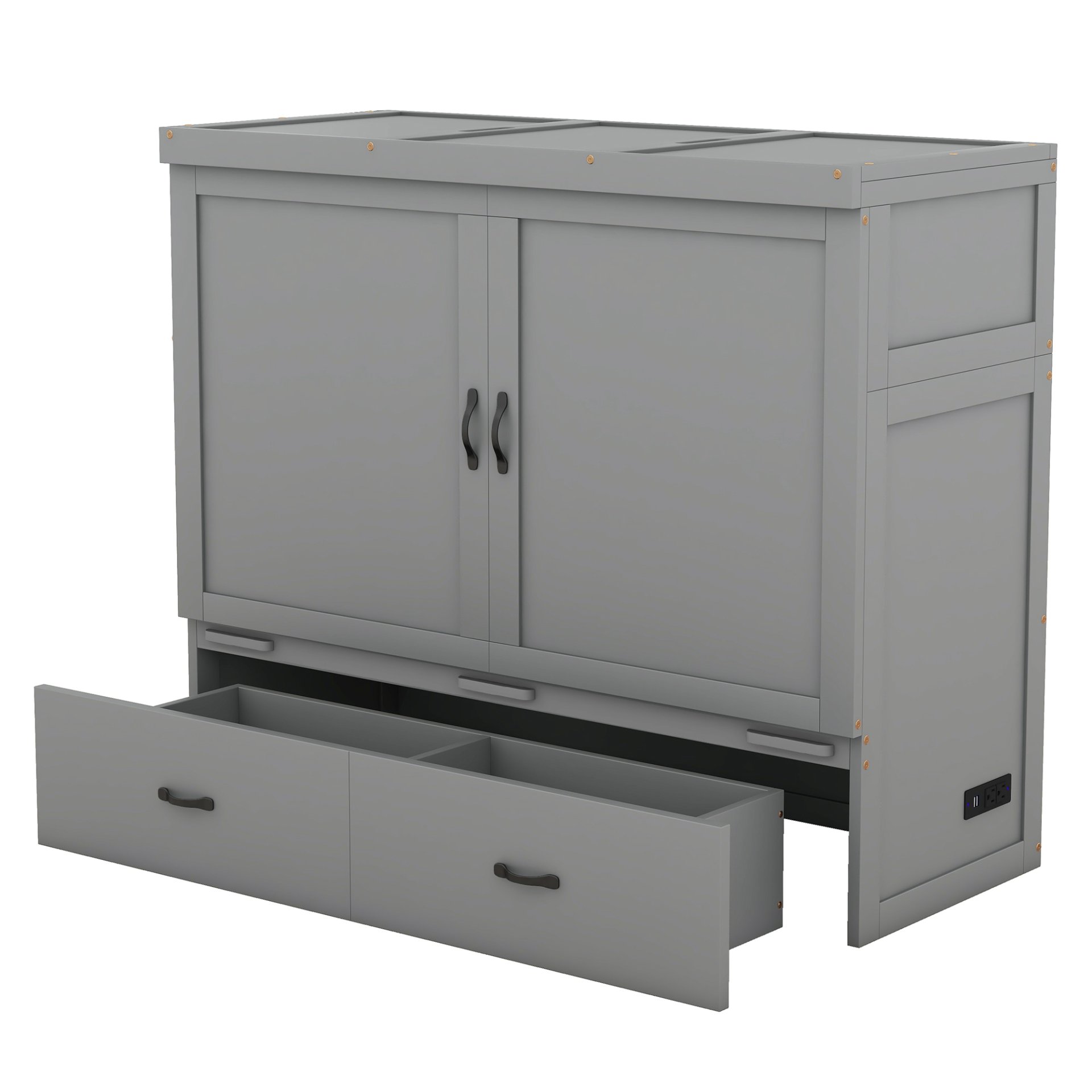 Full Size Murphy Bed With USB Port And A Large Drawer - Gray - Image 7