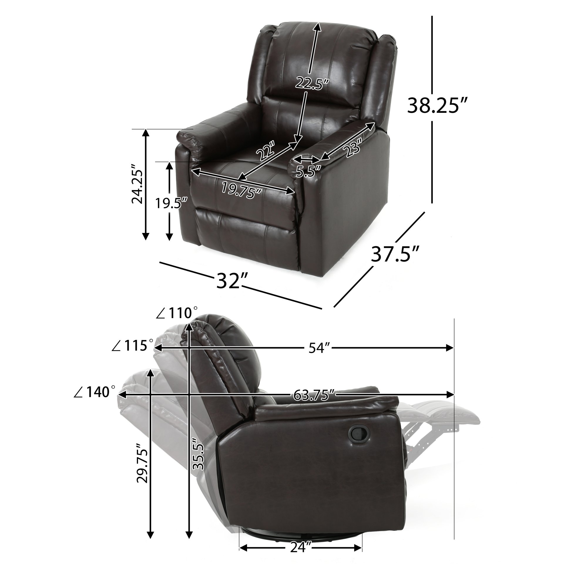 Glider Recliner With Swivel, Manual Reclining Chair - Brown - Image 3