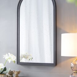 Hand Carved Rose Antique Mirror Frame, Wood Arch Mirror Wall Decor For Living Room, Bathroom, Entryway - Black