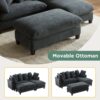 Upholstered L Shaped Sectional Sofa With Storage, Movable Ottoman, And 6 Throw Pillows - Black - Image 5