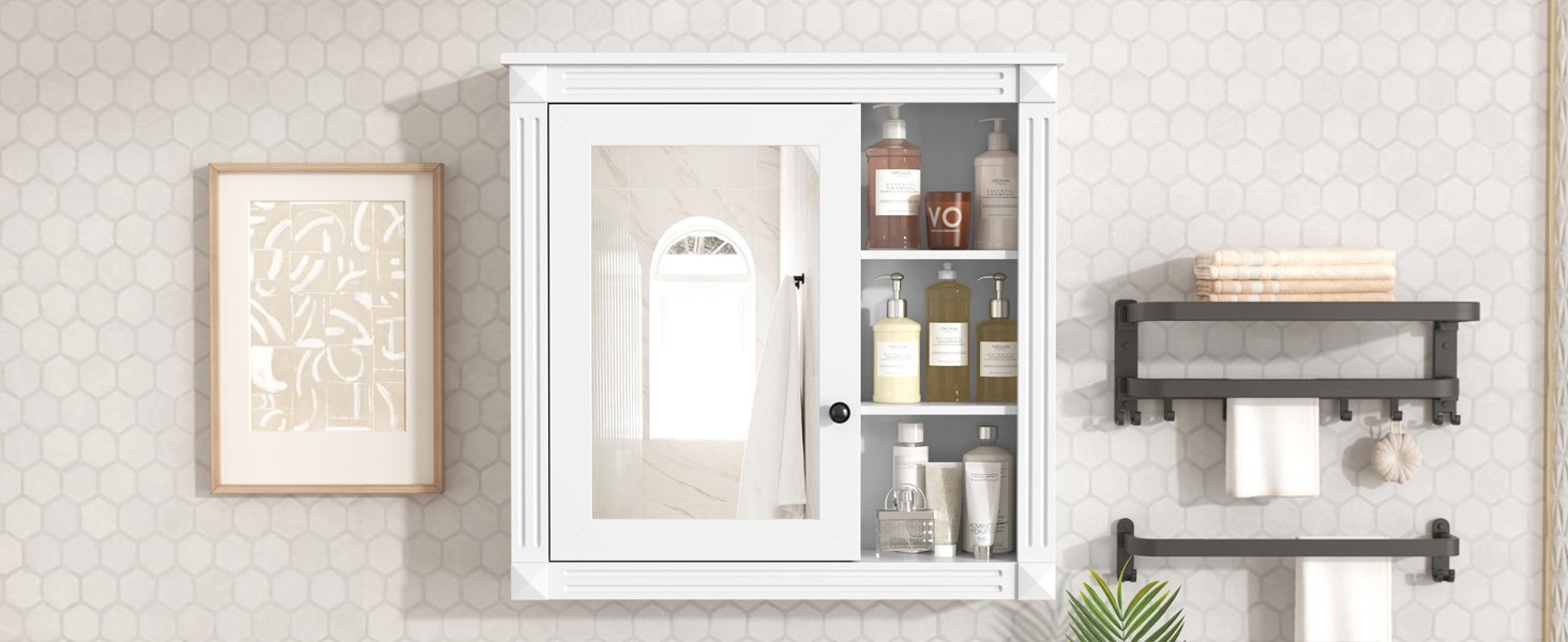 Bathroom Medicine Cabinet With Mirror, Wall Mounted Mirror Cabinet With Storage Organizer, Over The Toilet Storage White Storage Cabinet For Bathroom - White - Image 22
