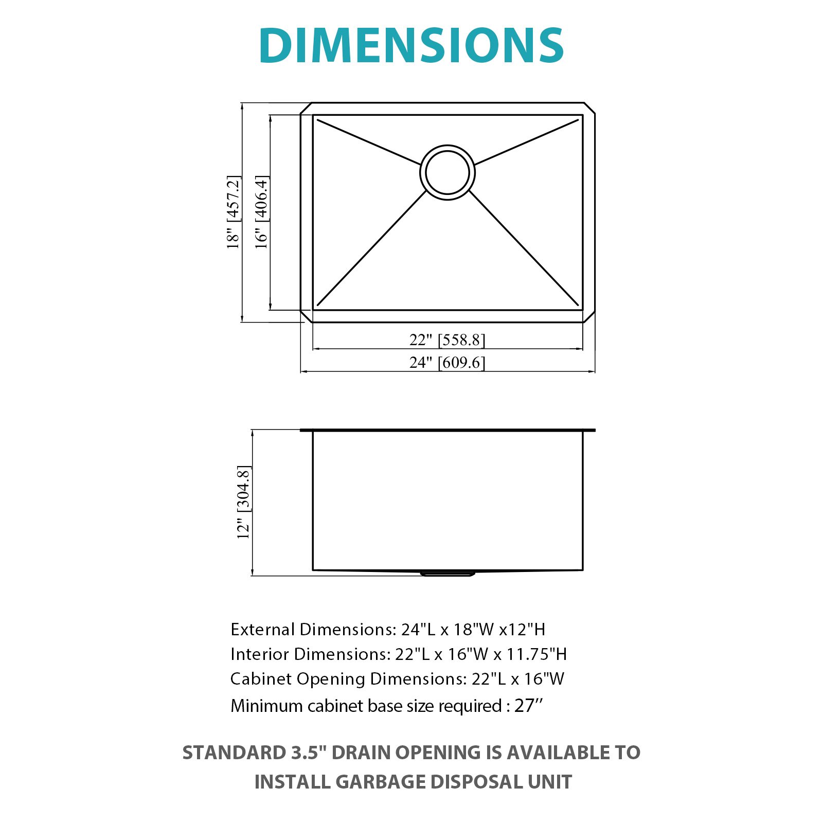 Laundry Sink 24" Undermount Deep Single Bowl 16 Gauge, Utility Sink - Gunmetal Black - Image 3