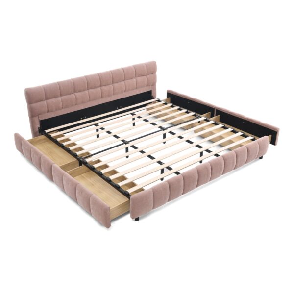 Modern King Size Upholstered Bed With Headboard And Storage Drawer - Pink