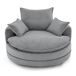 360° Swivel Sofa Chair Accent Barrel Chair With Dual Layer Cushion And 3 Removable Pillows, Corduroy - Gray
