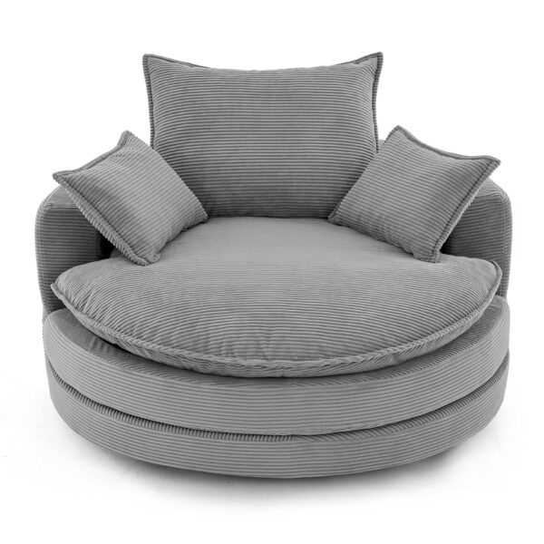 360° Swivel Sofa Chair Accent Barrel Chair With Dual Layer Cushion And 3 Removable Pillows, Corduroy - Gray