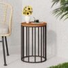 Outdoor Cylindrical Side Table With Round Solid Wood Top And Metal Frame - Natural - Image 2