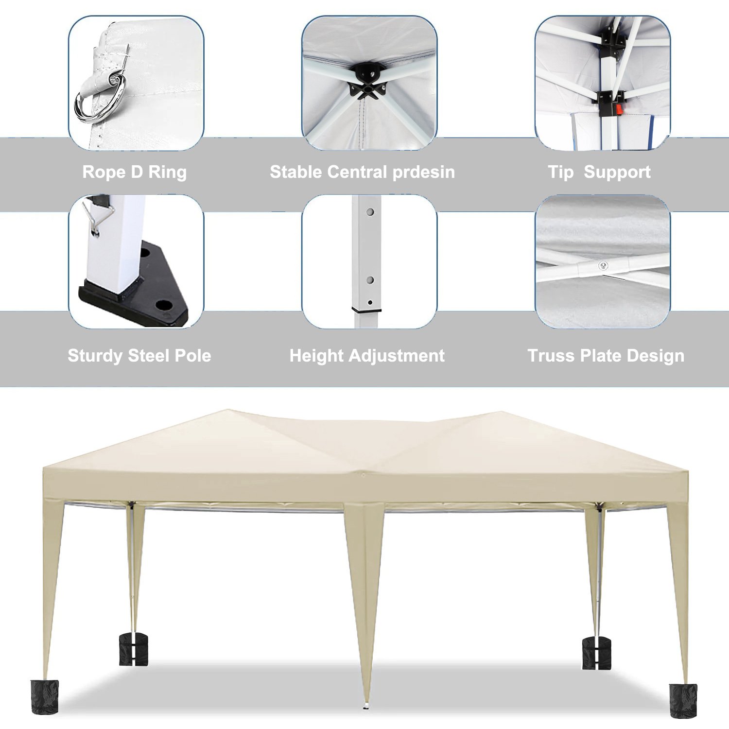 10'X20' Folding Canopy With 6 Removable Sidewalls Outdoor Event Shelter UPF 50+ Gazebo Portable Tents For Parties Beach Camping Wedding Ez Pop Up Canopy - Beige - Image 4