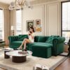 3 In 1 Pull Out Sofa Bed, Convertible Sleeper Sofa Bed, 3 Seater Sofa With Movable Ottoman - Green - Image 10