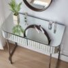 Mirrored Makeup Vanity Table With Stainless Steel Base, Mirrored Console Dressing Table With 2 Drawers, Versatile Desk For Bedroom And Office - Silver - Image 4