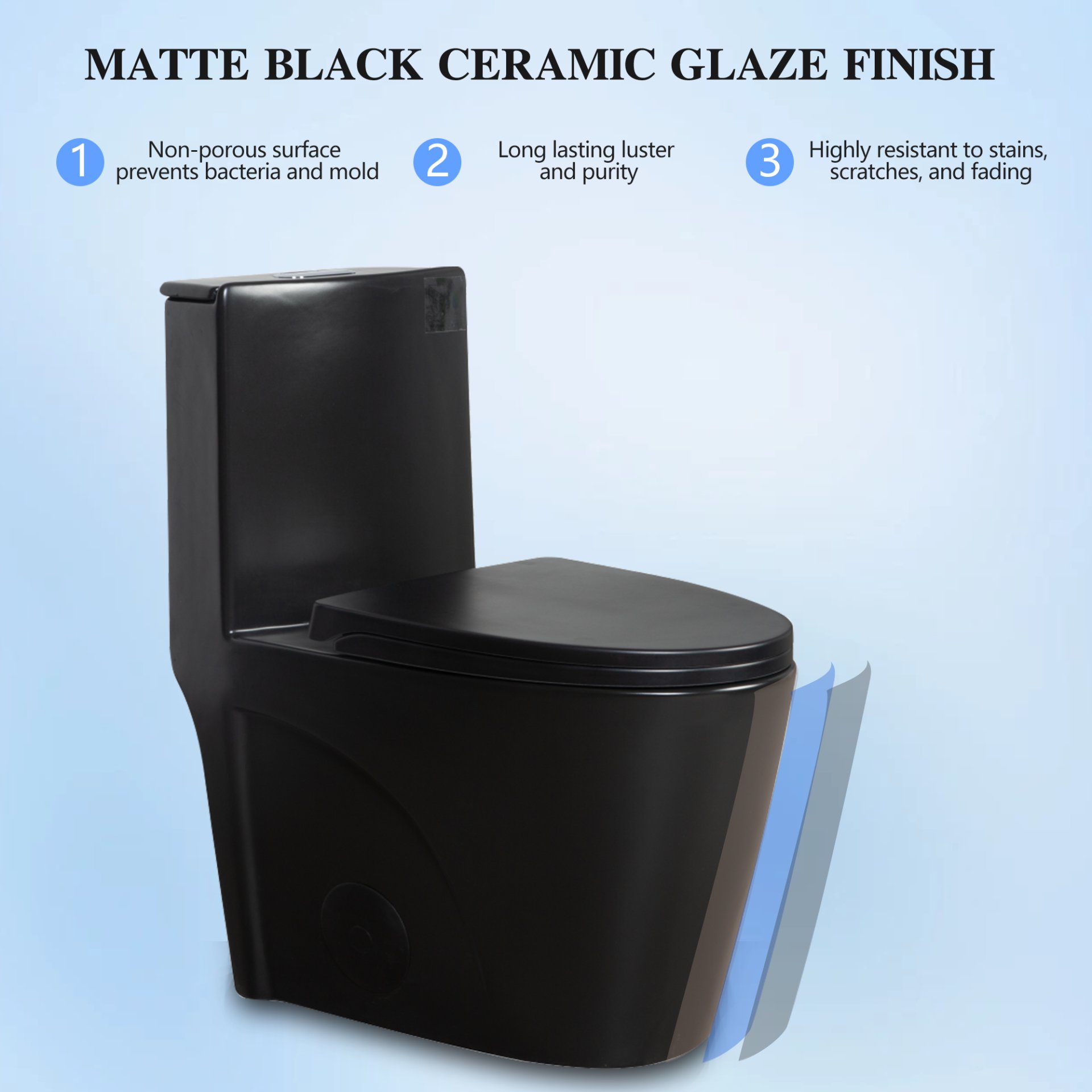 1.1 / 1.60 Gpf Dual Flush 1 Piece Toilet, Water Saving Elongated Comfort Height Floor Mounted, Soft Close Seat, 1000 Gram Map Flushing Score Toilet - Matte Black - Image 9
