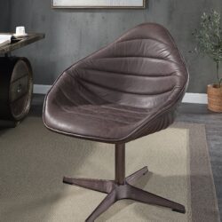 Pipino - Top Grain Leather Accent Chair With Swivel - Antique Ebony