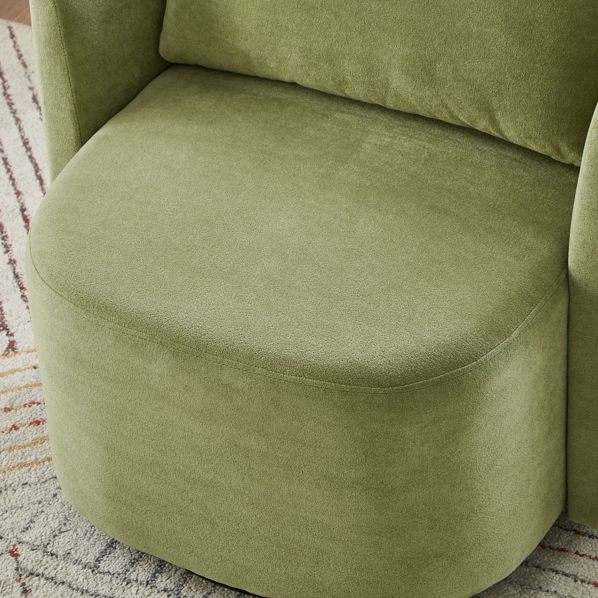 360° Swivel Chair, Accent Barrel Armchair, Upholstered With Curved Design - Green - Image 16