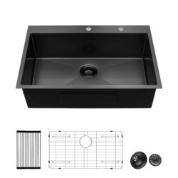 28 X 22" Drop In Kitchen Sink With 16 Gauge Stainless Steel And Deep Single Bowl - Gunmetal Black