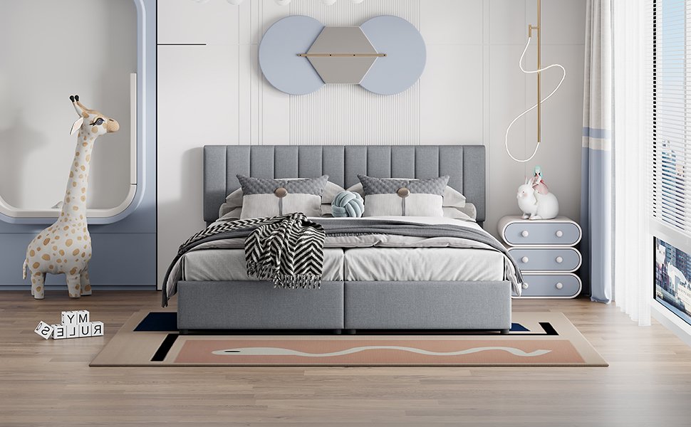 King Size Upholstered Platform Bed With A Hydraulic Storage System - Gray - Image 21