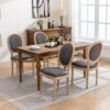 French Style Solid Wood Frame Antique Painting Linen Fabric Back Dining Chair (Set of 2) - Dark Gray - Image 16
