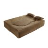 Floor Sofa With 2 Pillows, Convertible Plush Corduroy Foam Filled Sleeper Sofa Bed - Camel - Image 16