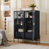 Modern Minimalist Style LED Curio Cabinet With Tempered Glass Door, Metal Legs - Black - Image 4