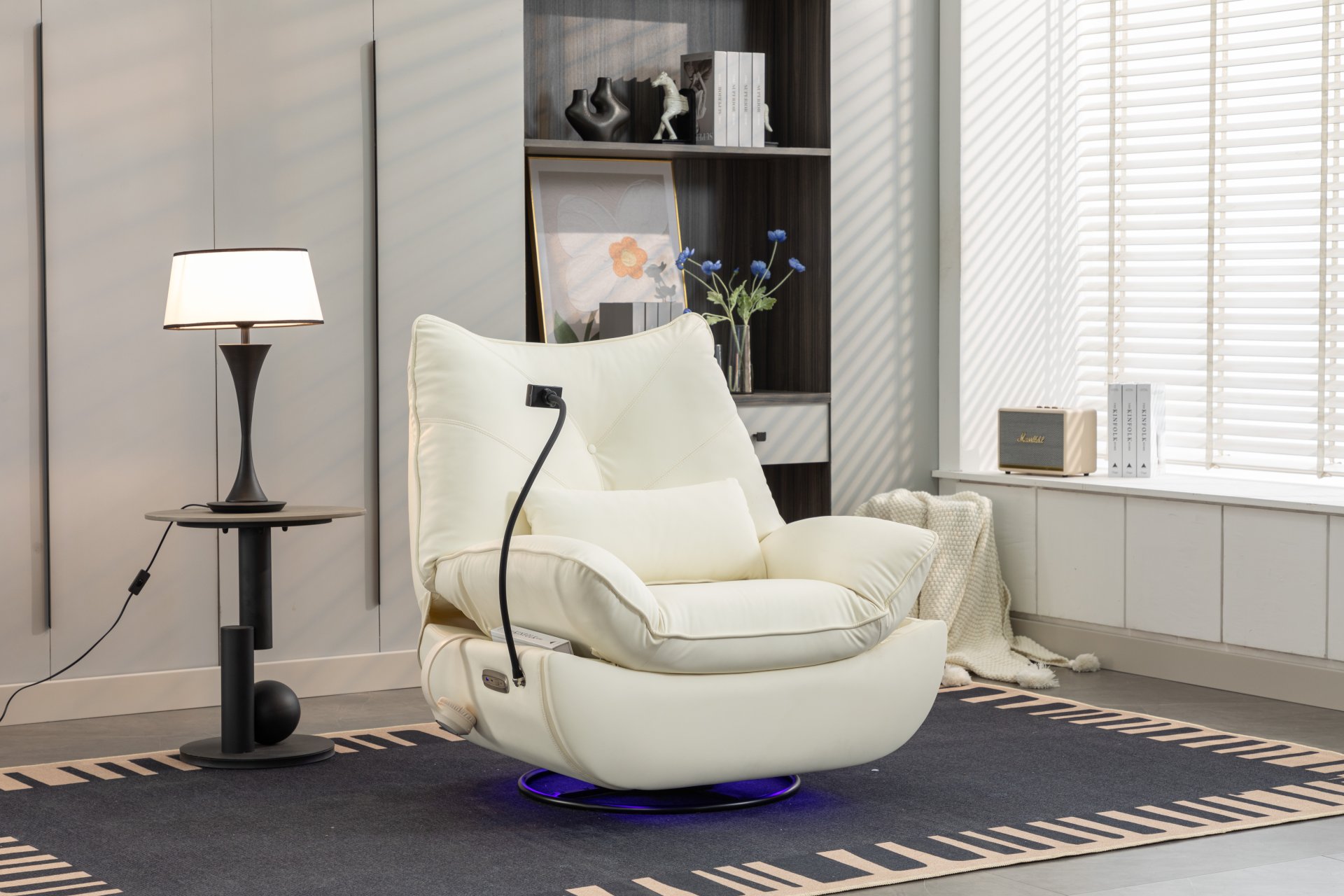 270 Swivel Glider Recliner Chair, Power Recliner Rocking Chair, USB Port Charge For Nursery Chair With Atmosphere Lamp For Living Room Bedroom Apartment - White - Image 16